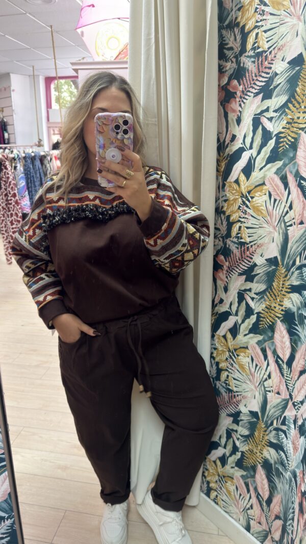Sudadera flecos etnica marron - Imagen 2