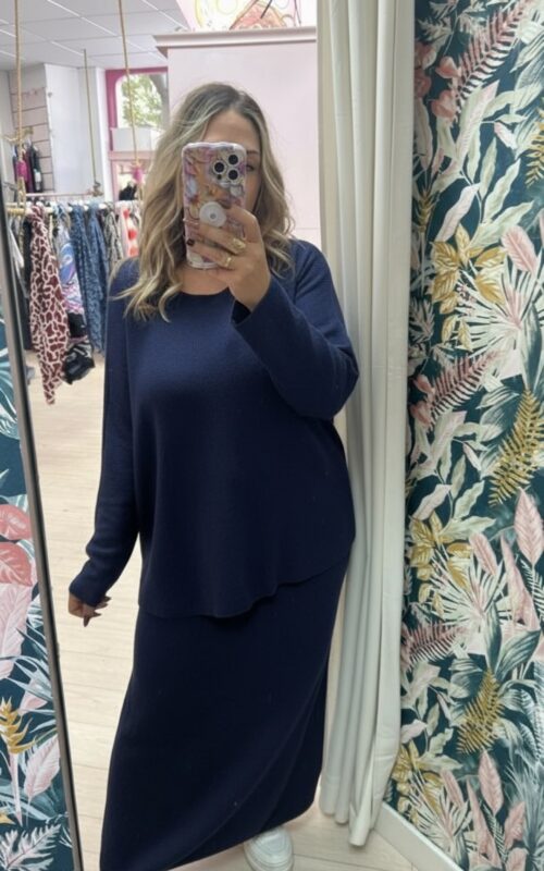 Conjunto jersey y falda lana marino