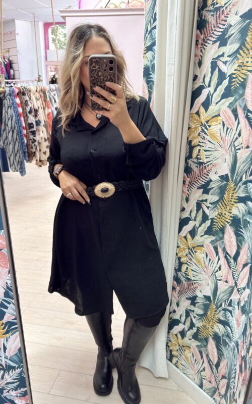 Vestido camisero recto negro