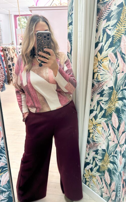 Pantalon elastico pata ancha granate