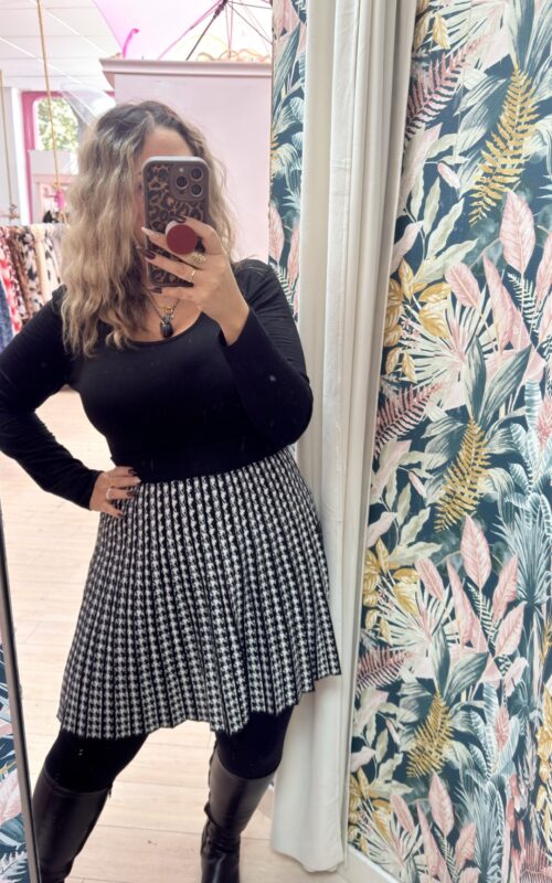 Falda pata de gallo blanca