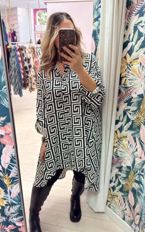 Vestido camisero blanco y negro