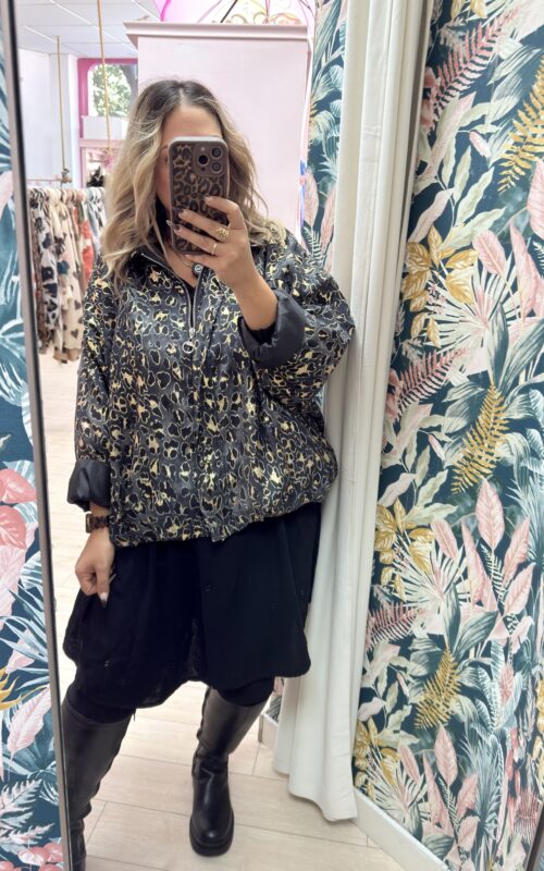 Bomber leopardo Talla grande Negra