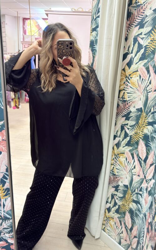 Blusa mangas transparentes brillo