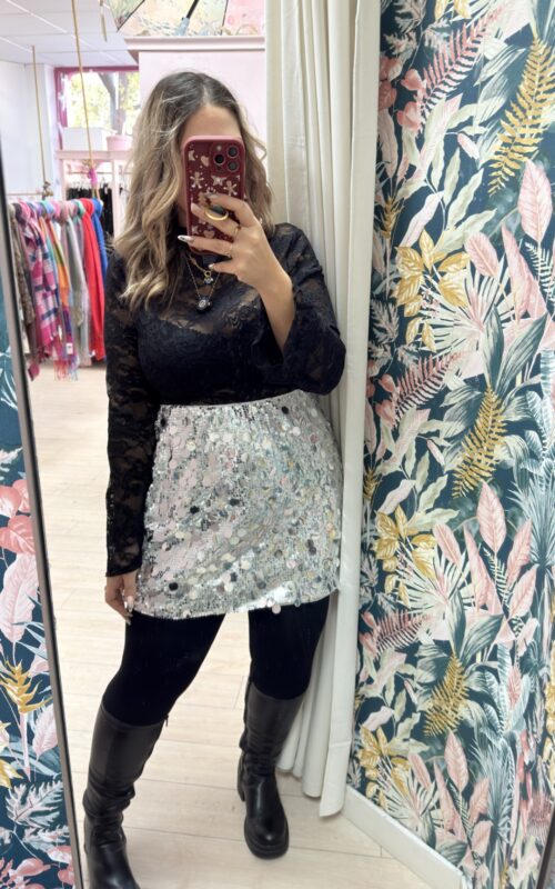 Falda lentejuelas plata