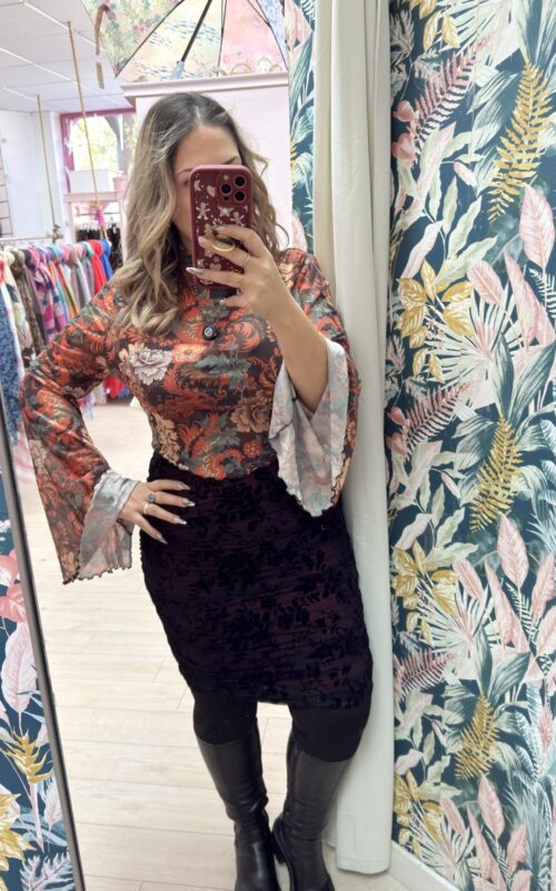 Falda terciopelo encaje granate