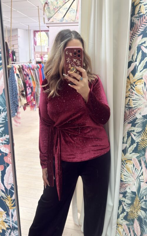 Blusa terciopelo lazada granate