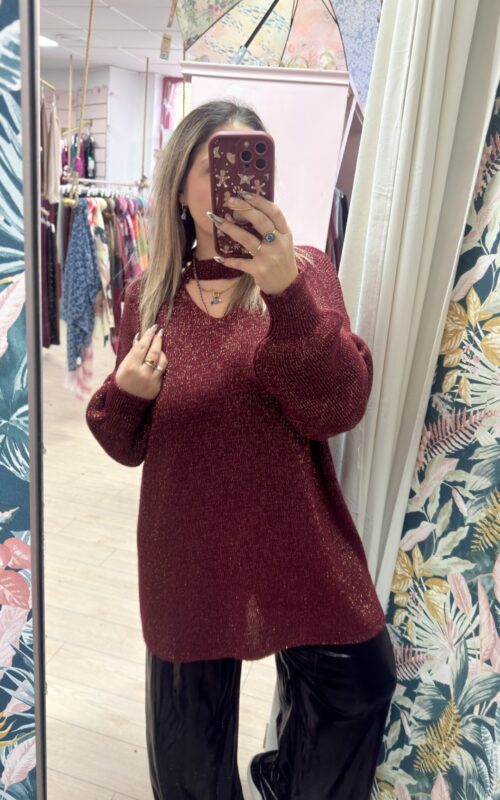 Jersey cuello perla granate