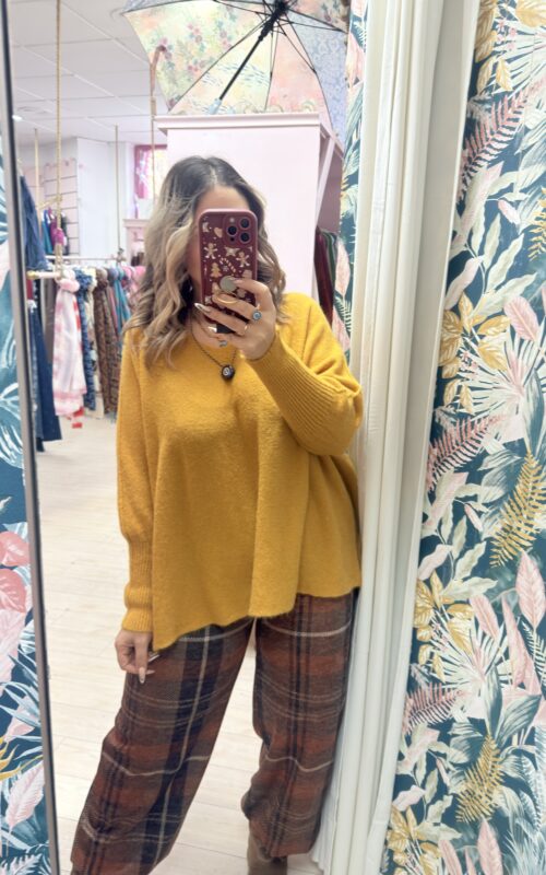 Pantalon cuadros bombacho marron