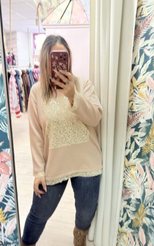 Jersey cuadrado glitter taupe