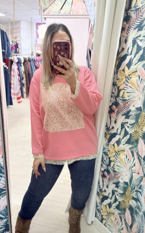 Jersey cuadrado glitter rosa