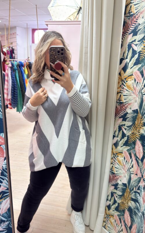 Jersey gris y blanco lineas