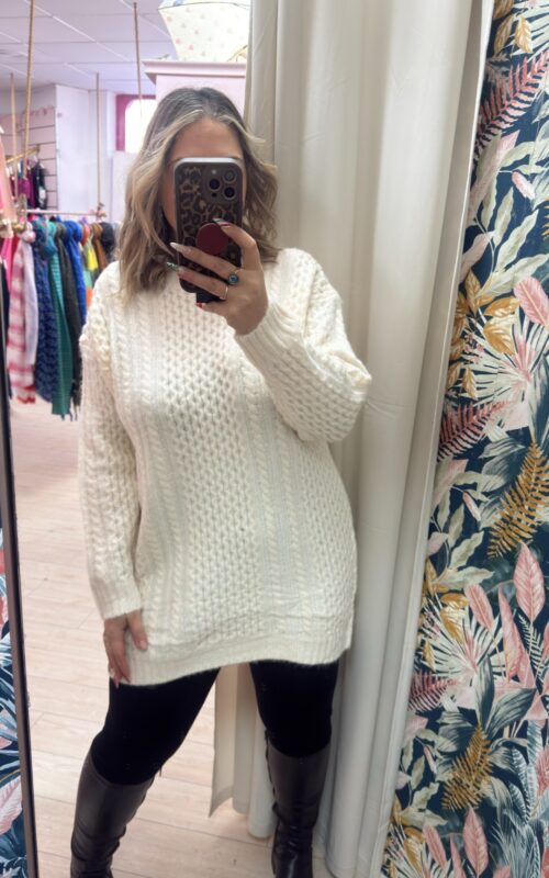 Vestido lana ochos beige