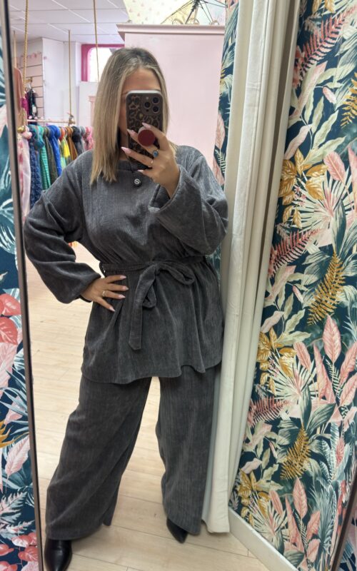 Conjunto chenilla elastico gris