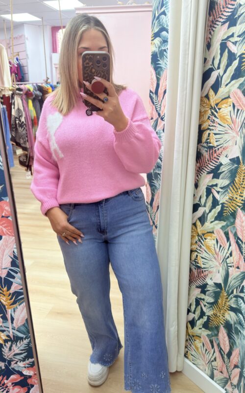 Vaquero perforado flores campana