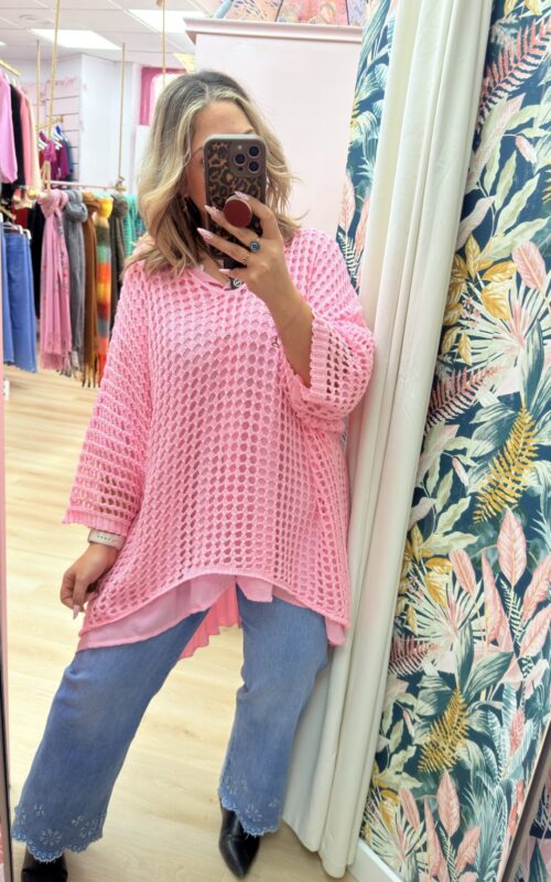 Jersey hilo perforado rosa