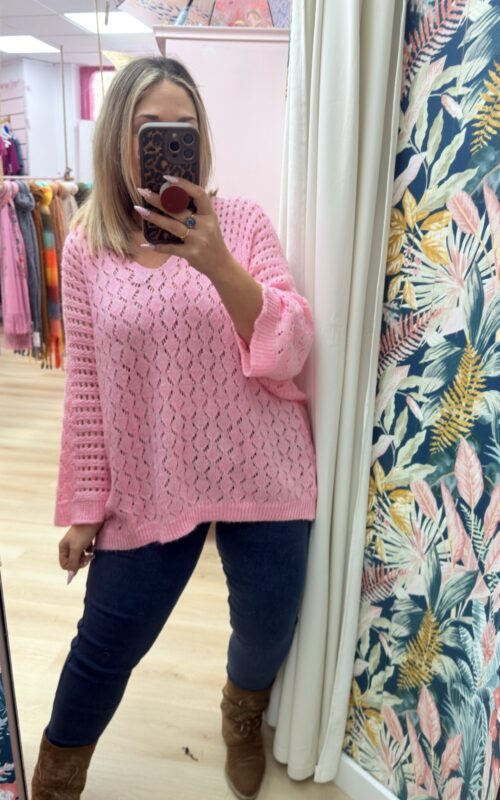 Jersey lana perforado rosa