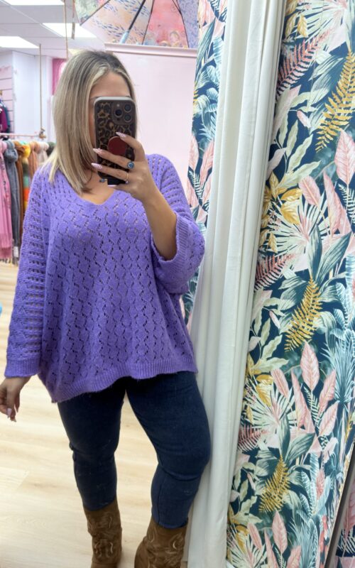 Jersey lana perforado morado