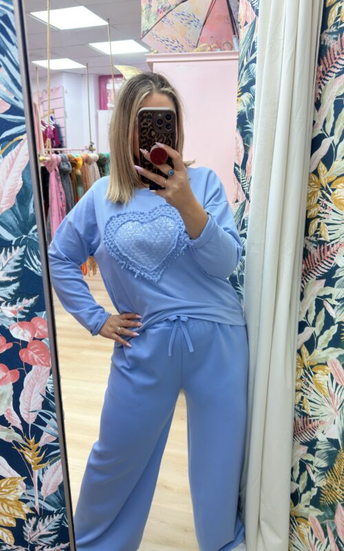 Pantalon chandal suave celeste