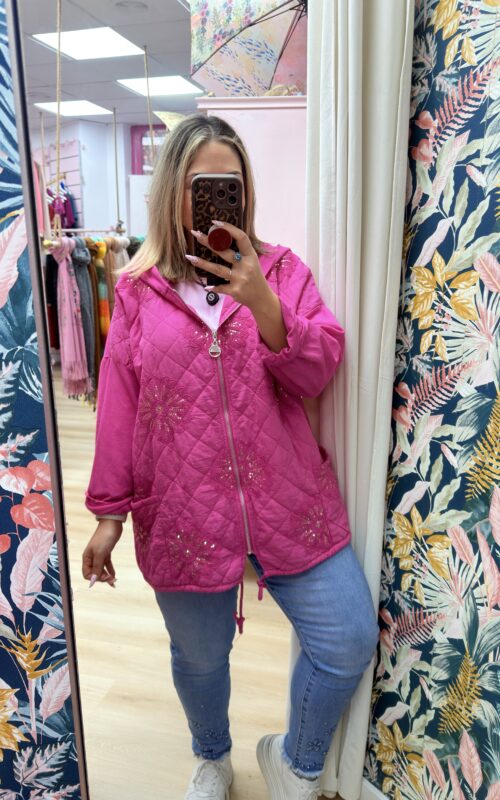 Chaqueta acolchada glitter fucsia