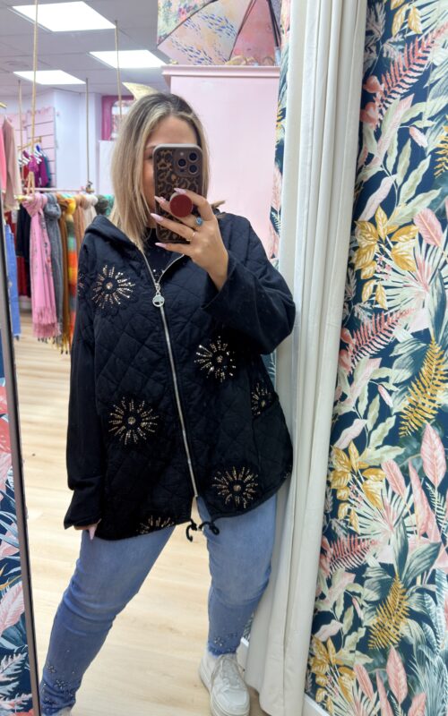 Chaqueta acolchada glitter negro