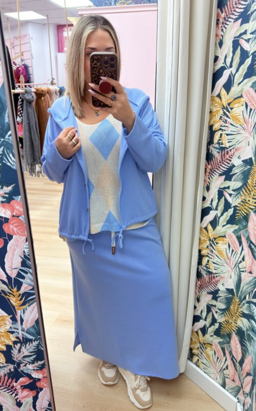 Chaqueta abierta rayada celeste