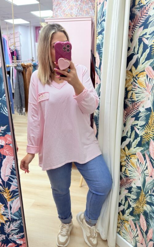 Camiseta algodon pico rosa amore