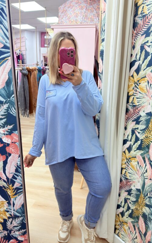 Camiseta algodon pico azul amore