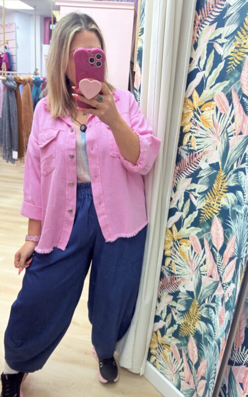 Chaqueta sobrecamisa algodon rosa