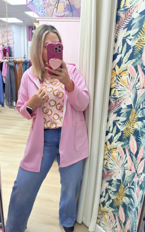 Sudadera larga bolsillos elastica rosa