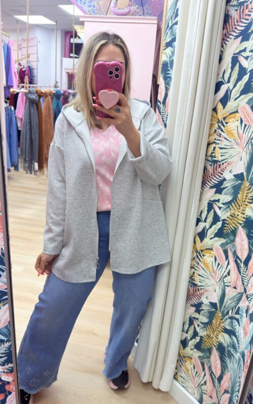 Sudadera larga bolsillos elastica gris