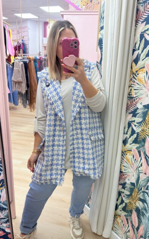 Chaleco pata de gallo azul