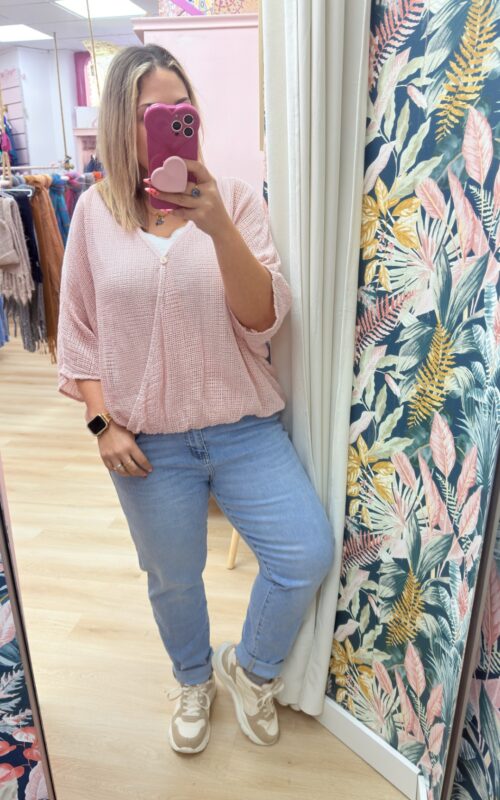 Jersey cruzado calado rosa