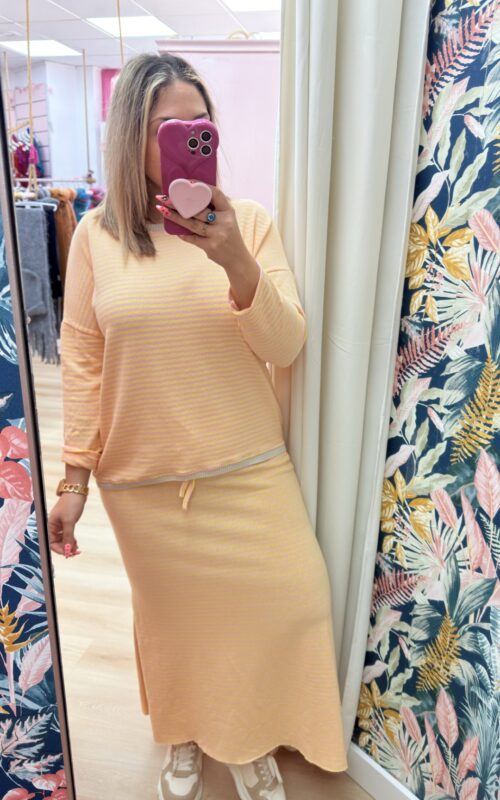 Falda larga rayas rosa y amarillo