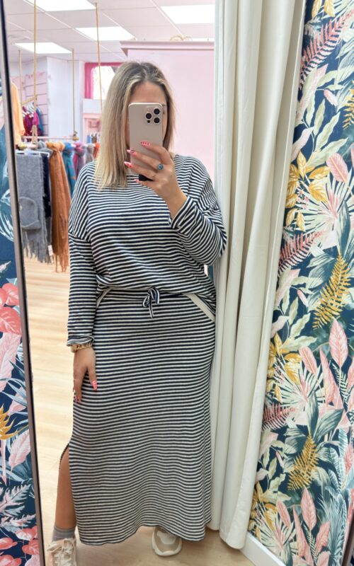 Falda larga rayas marino