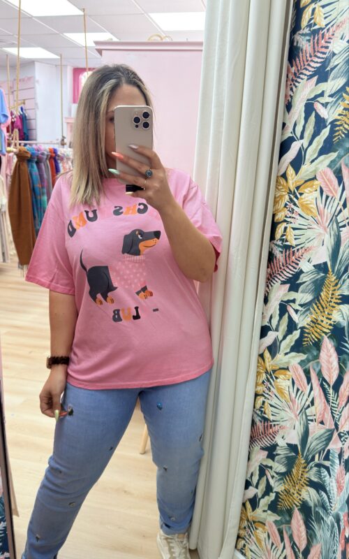 Camiseta perrito rosa algodón