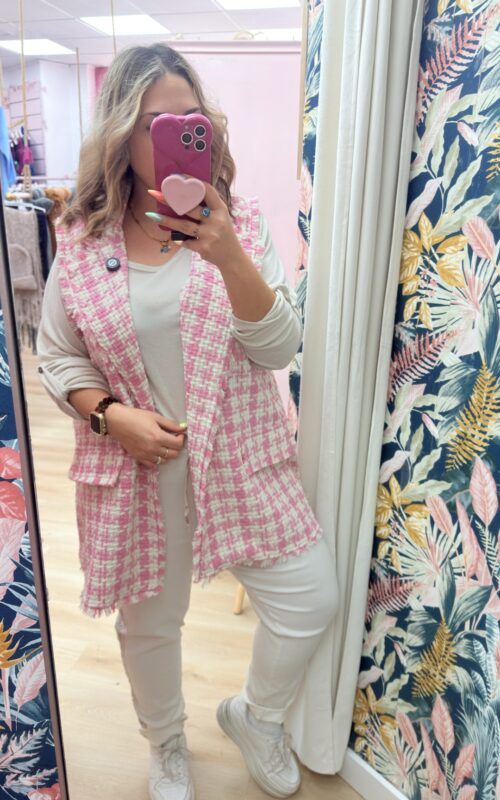 Chaleco pata de gallo rosa