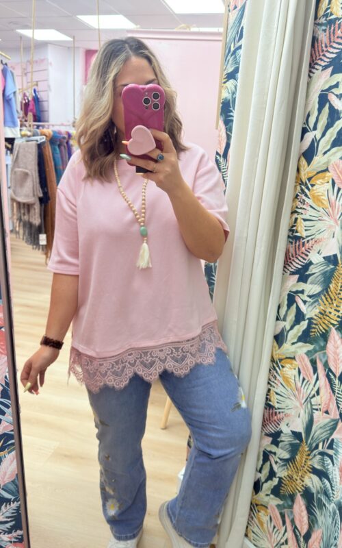 Camiseta blonda rosa