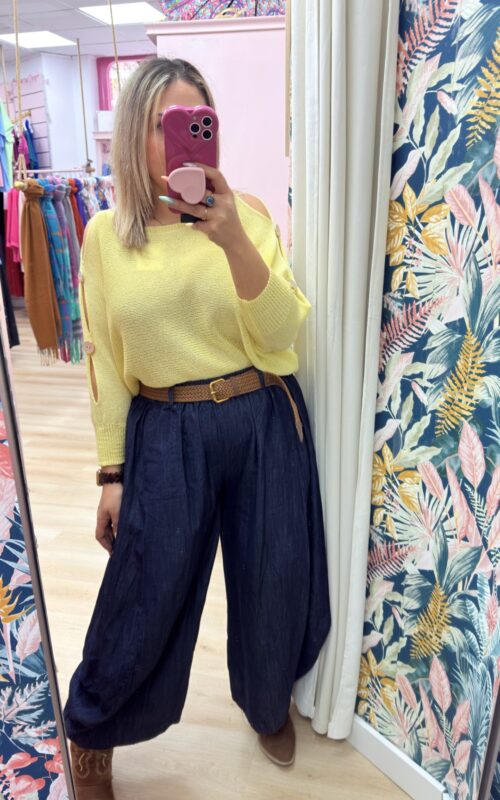 Jersey aberturas botones hilo amarillo