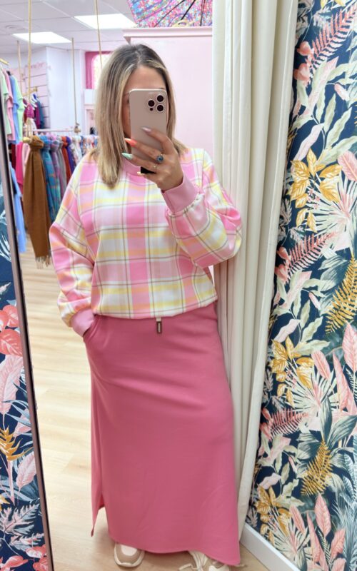 Sudadera cuadros rosa