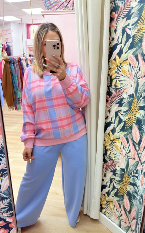 Sudadera cuadros celeste