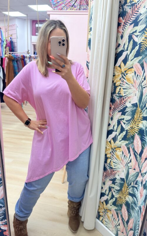 Camiseta manga corta asimetrica rosa