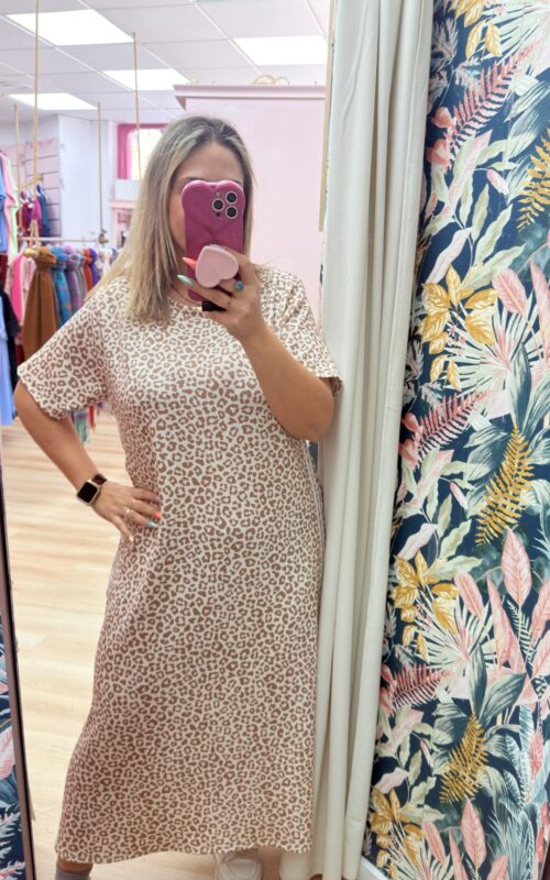 Vestido leopardo raya lateral beige