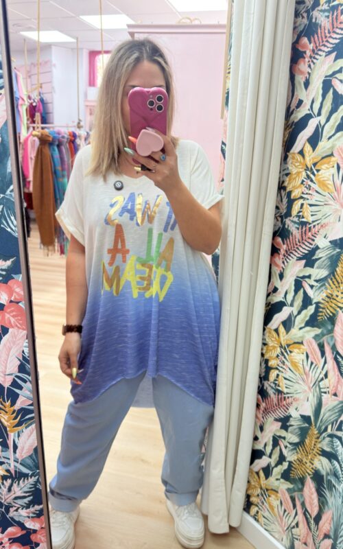 Camiseta asimetrica degradada azul