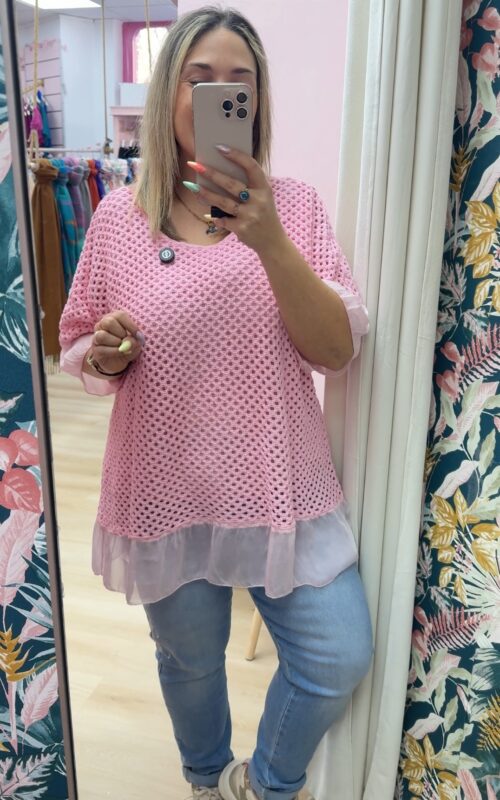 Jersey calado tul rosa