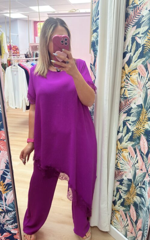 Conjunto asimetrico tela puntilla