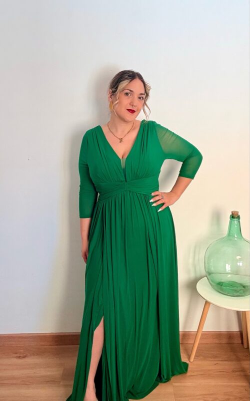 Vestido gasa largo elastico Verde
