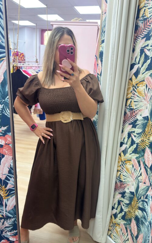 Vestido nido de abeja pecho marron