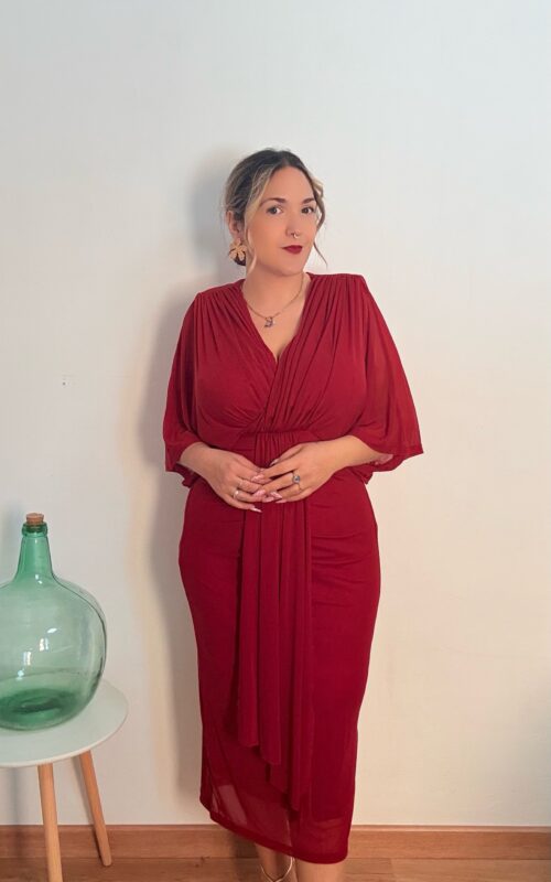 Vestido gasa capa granate