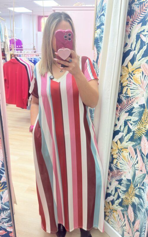 Vestido licra fria rayas rojo